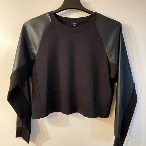 Express faux leather sleeve body sweatshirt - Picture 2 of 7